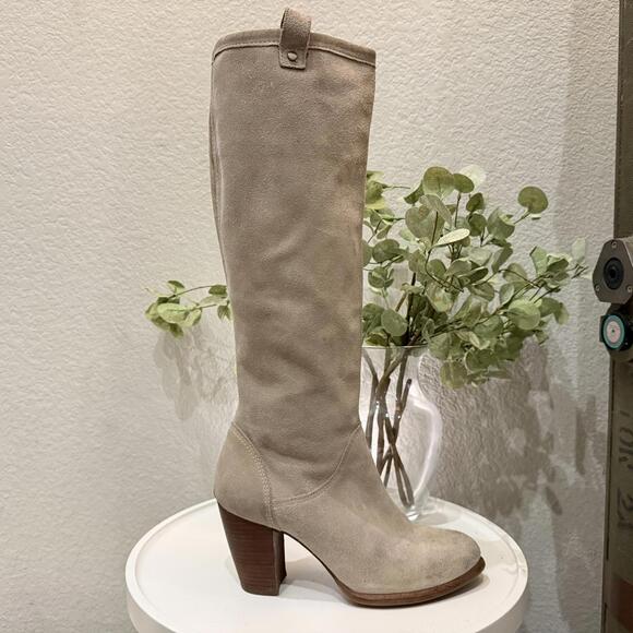 Shoes - Ugg Ava Knee High Heel Boots Light Grey 7 Women Very Good Leather